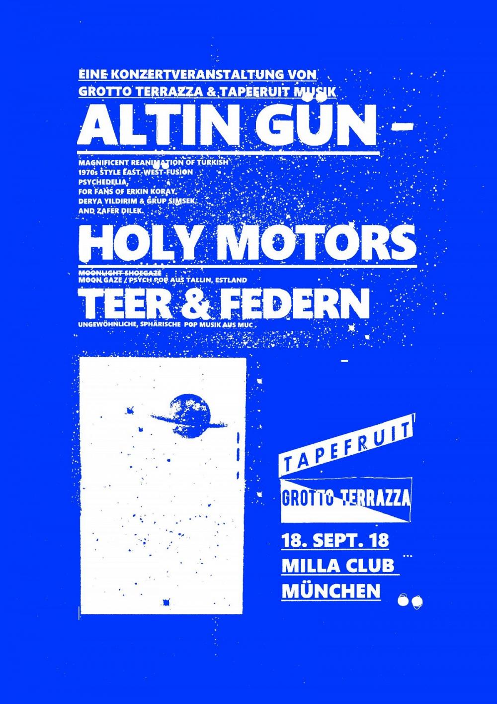 Tapefruit Konzert: Holy Motors + Teer & Federn | 18.09.2018 @ Milla Club