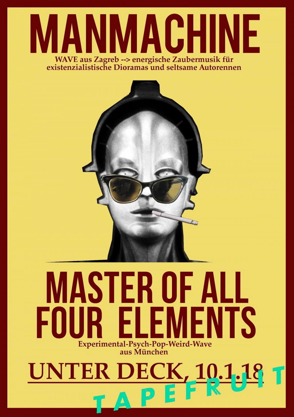 Tapefruit Konzert: Man Machine + Master Of All Four Elements | 10.01.2018 @ Unter Deck