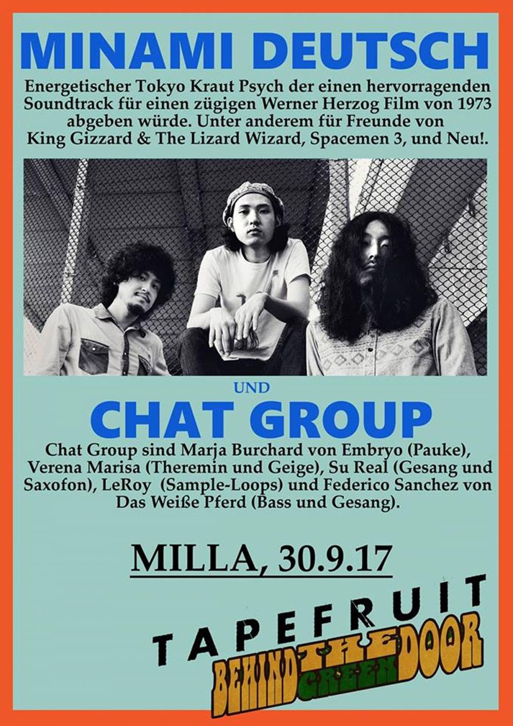 Tapefruit Konzert: Minami Deutsch + Chat Group | 30.09.2017 @ Milla Club